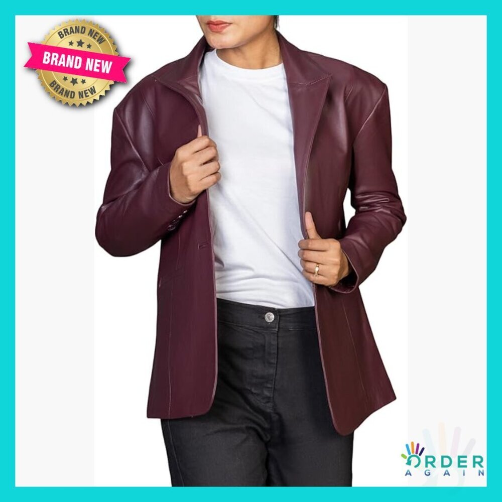 Oversized Lambskin Leather Blazer Chic Modern Business Casual Jacket